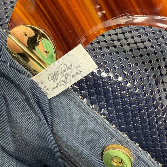 Vintage Whiting & Davis Navy Mesh Handbag Faux Tortoiseshell Handles Gold Hardwa - Picture 5 of 7